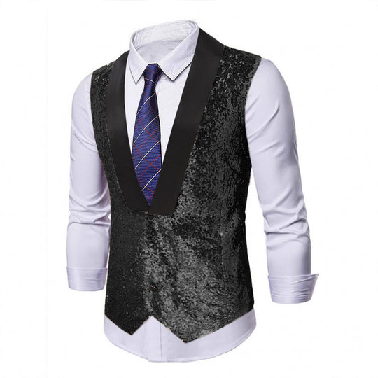 Herren Glamourweste mit Pailletten, Schalkragen und tailliertem Schnitt Nord Taschen