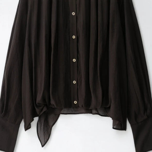 Damen Locker fallende Chiffon‑Bluse mit Schalkragen, Knopfleiste und Ballonärmeln Nord Taschen