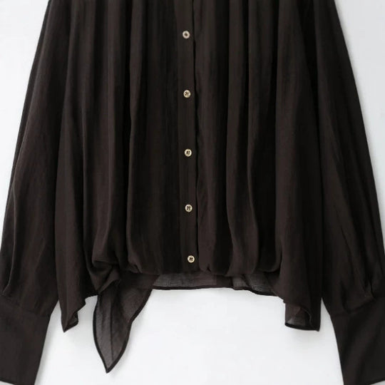 Damen Locker fallende Chiffon‑Bluse mit Schalkragen, Knopfleiste und Ballonärmeln Nord Taschen