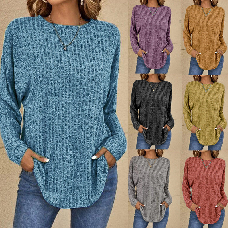 Damen Oversized Struktur-Strickpullover mit Rundhals und Eingrifftaschen Nord Taschen