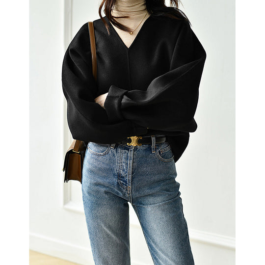 Damen Lässiger V-Ausschnitt Pullover Nord Taschen