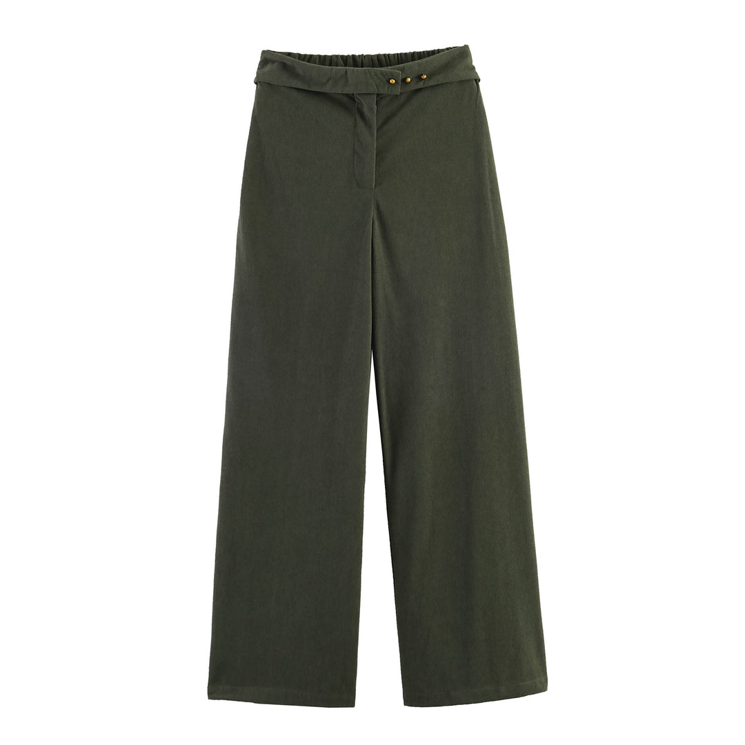 Damen Weite Highwaist‑Hose mit Umschlagbund und Cordoptik Nord Taschen