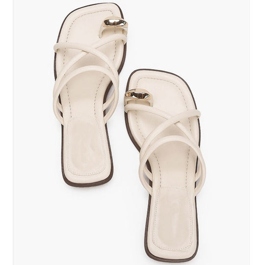 Damen Zehentrenner-Sandalen mit elegantem Riemendesign und goldfarbenem Akzent
