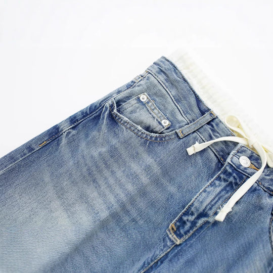 Damen 30+ weite High‑Waist Jeans mit elastischem Tunnelzugbund und geradem Bein Nord Taschen