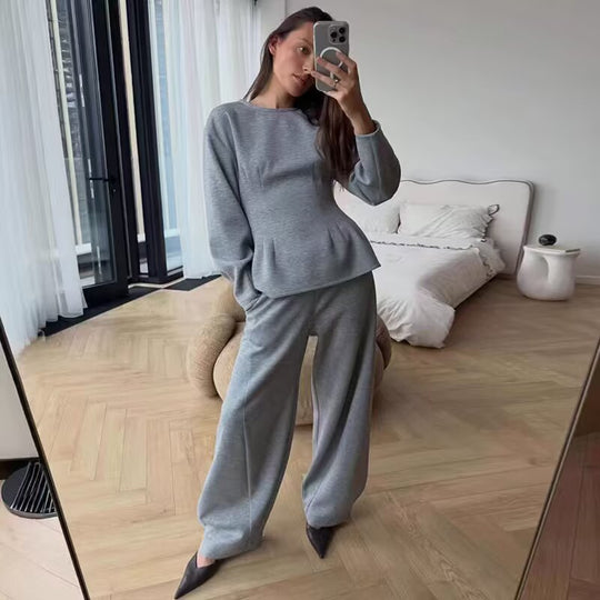 Damen Zweiteiliges Komfort-Lounge-Set mit Langarmshirt und weiter Jogginghose Nord Taschen