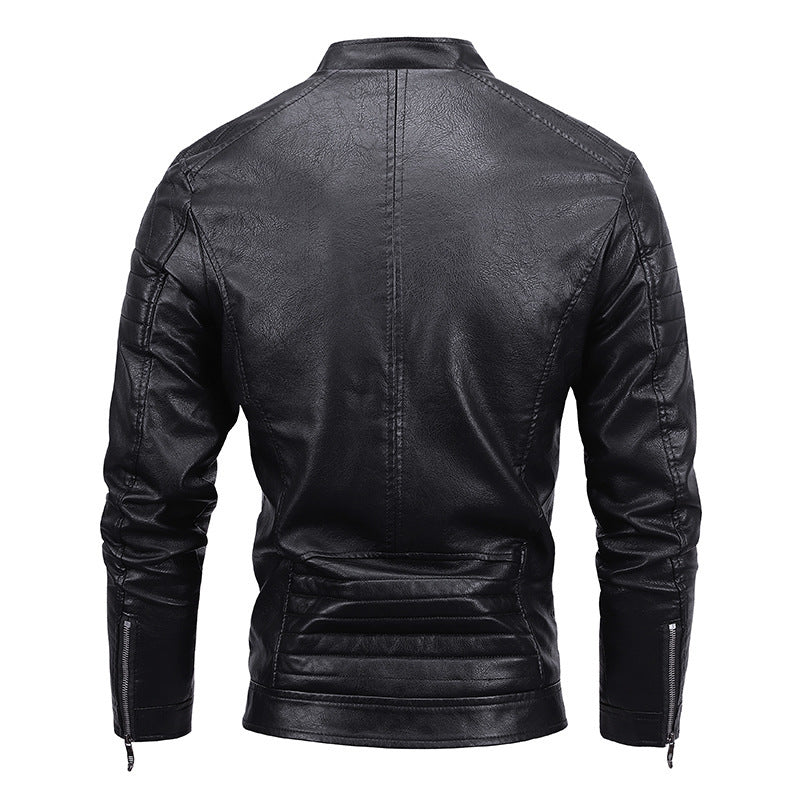 Herren Slim-Fit Kunstleder-Bikerblouson mit gesteppter Schulterpasse und Reißverschluss Nord Taschen