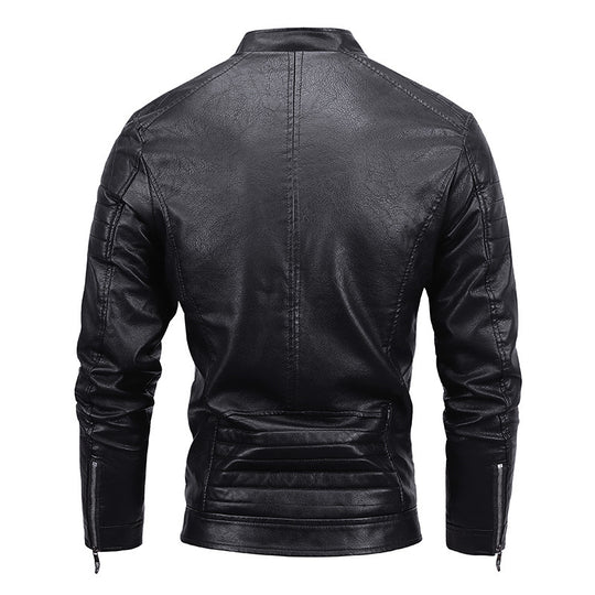 Herren Slim-Fit Kunstleder-Bikerblouson mit gesteppter Schulterpasse und Reißverschluss Nord Taschen