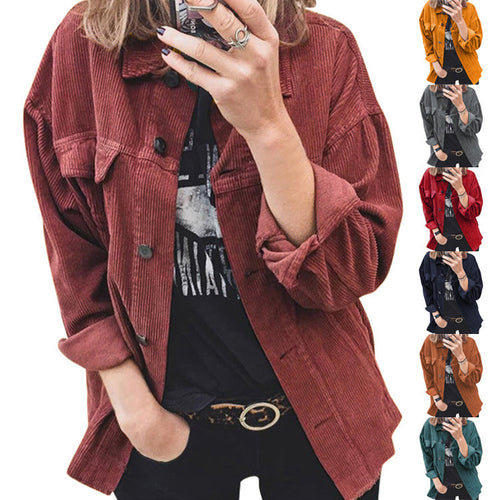 Damen modische Cordjacke mit praktischen aufgesetzten Taschen und lässigem Schnitt