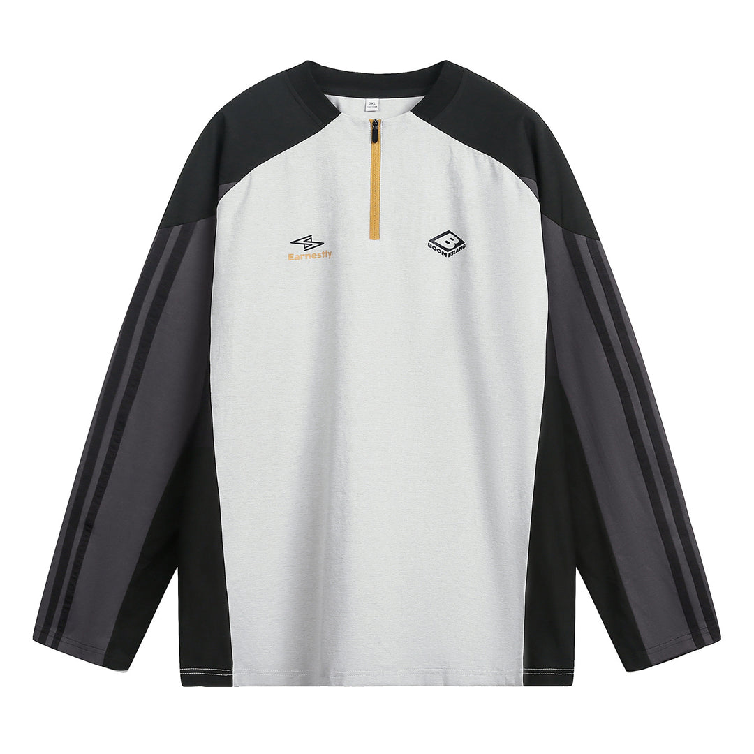 Unisex Sportliches Oversize-Halbzip-Sweatshirt im Retro-Track-Stil mit Kontrastpaneelen und Drei-Streifen-Ärmeln Nord Taschen