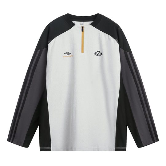 Unisex Sportliches Oversize-Halbzip-Sweatshirt im Retro-Track-Stil mit Kontrastpaneelen und Drei-Streifen-Ärmeln Nord Taschen