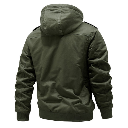 Herren Wasserabweisender Canvas-Bomber mit wärmender Sherpa-Innenlage, Kapuze und Utility-Taschen Nord Taschen