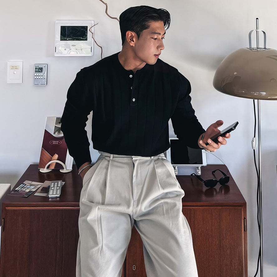 Herren Modischer Strickpullover mit Knopfleiste Nord Taschen