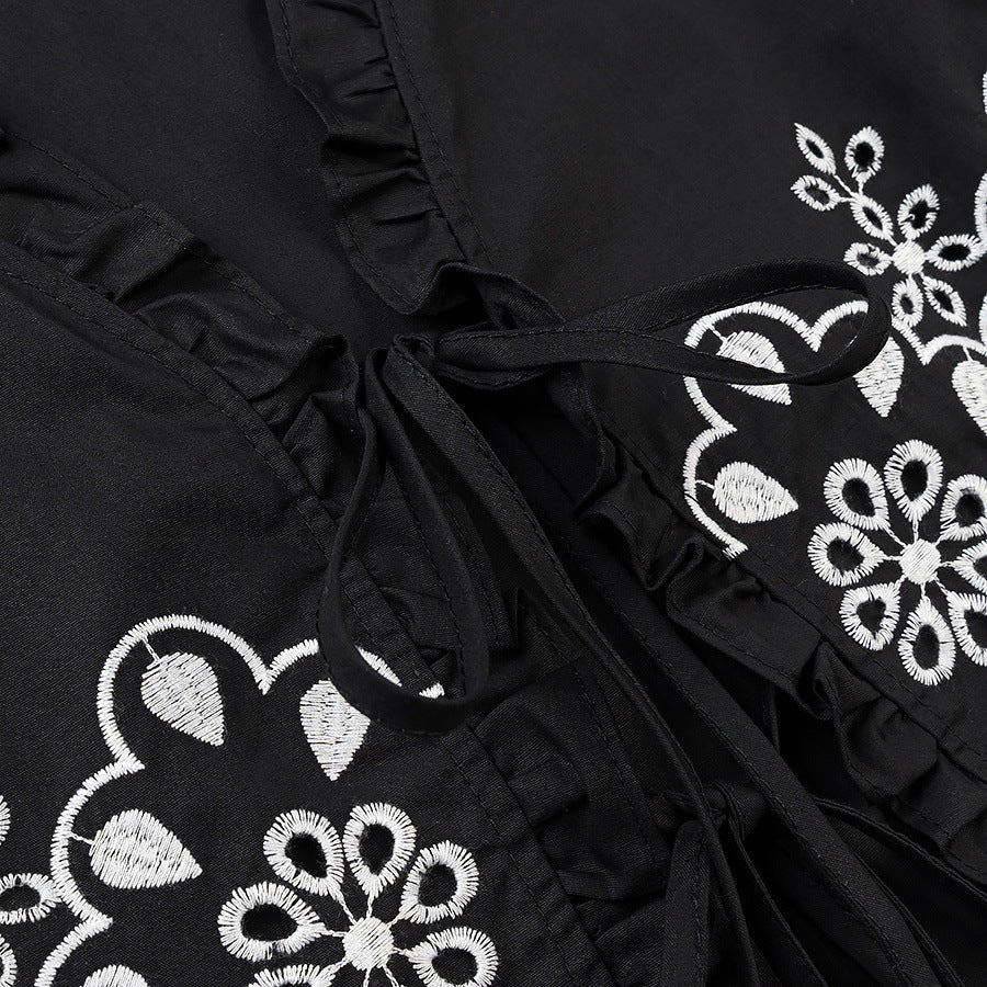 Damen Besticktes Kurzbolero mit Rüschen-V-Ausschnitt und Schnürverschluss Nord Taschen