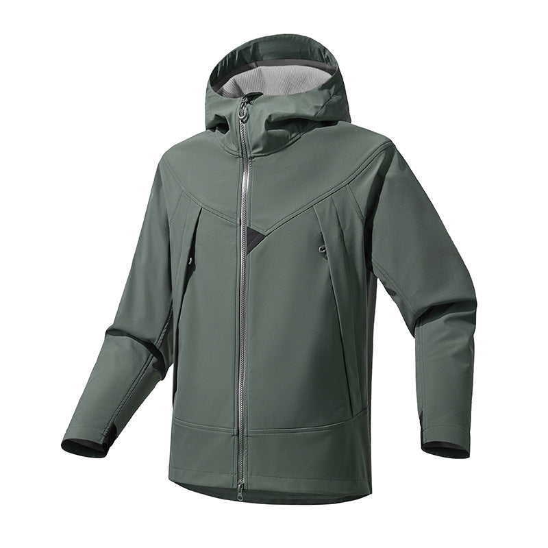 Herren Technische Softshell-Outdoorjacke mit Kapuze winddichtem Stretch und Zwei-Wege-Reißverschluss Nord Taschen