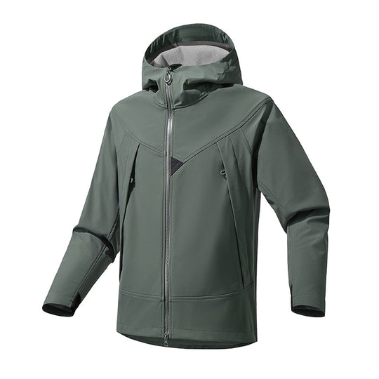 Herren Technische Softshell-Outdoorjacke mit Kapuze winddichtem Stretch und Zwei-Wege-Reißverschluss Nord Taschen