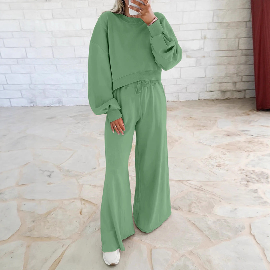 Damen Kurzpullover- und Palazzohose Lounge-Set mit Ballonärmeln Nord Taschen