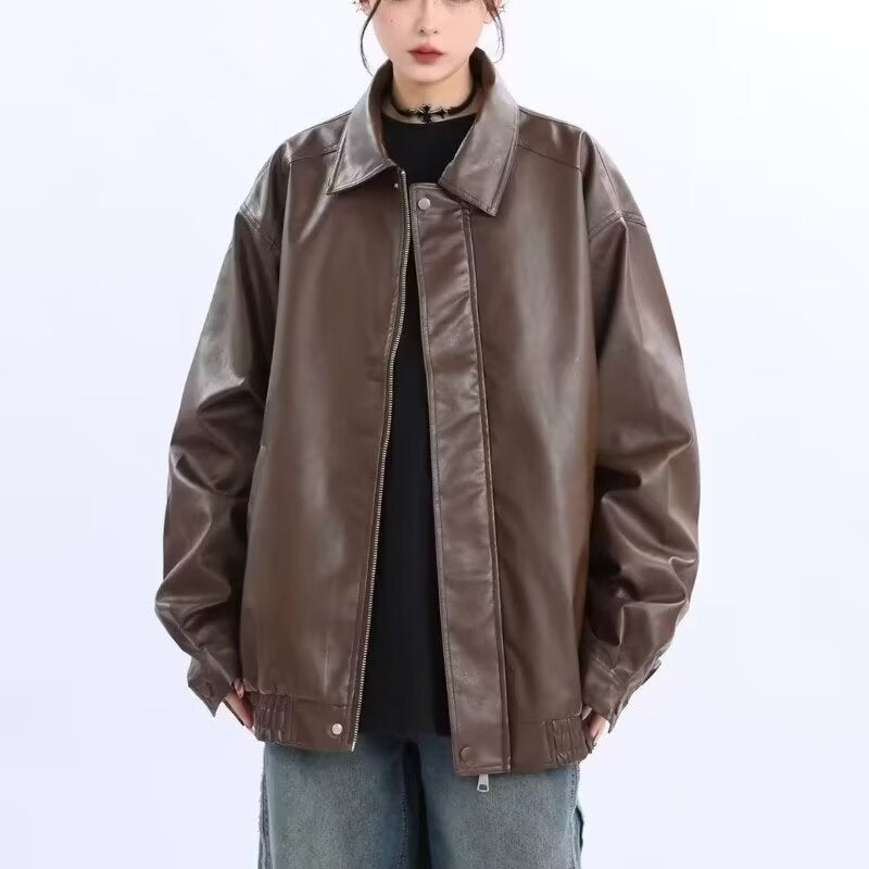 Damen Oversized Kunstleder-Blouson mit elastischem Saum und Hemdkragen Nord Taschen