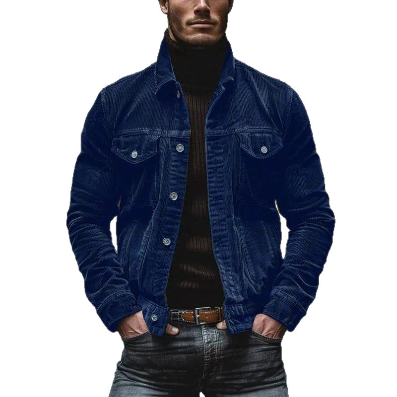 Herren Feincord-Truckerjacke mit Brustpattentaschen und taillierter Silhouette Nord Taschen