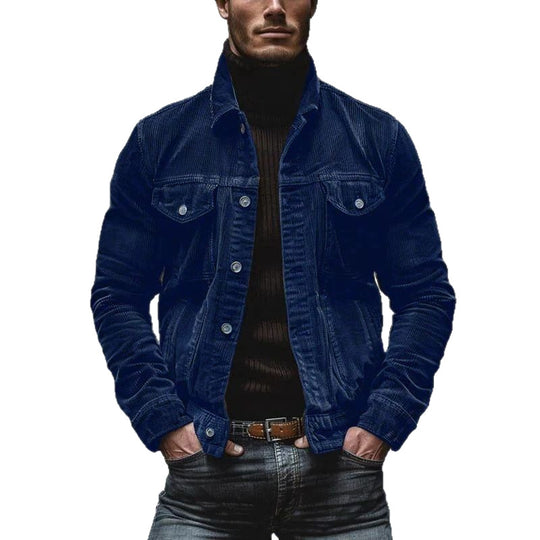 Herren Feincord-Truckerjacke mit Brustpattentaschen und taillierter Silhouette Nord Taschen