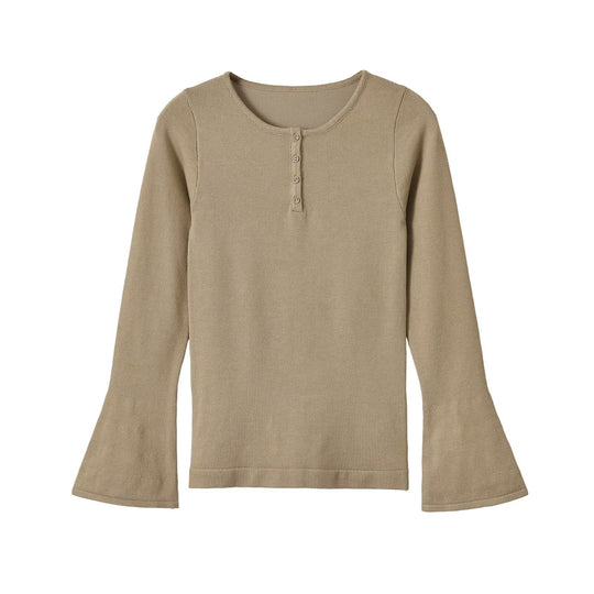 Damen Feinstrick-Longsleeve mit Henley-Knopfleiste und ausgestellten Trompetenärmeln Nord Taschen