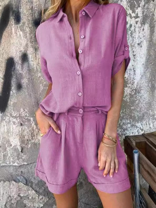 Damen Elegantes Kurzarm-Jumpsuit aus atmungsaktivem Stoff mit praktischen Taschen Nord Taschen