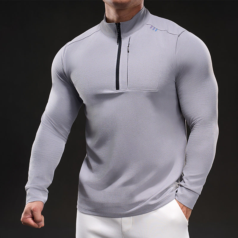 Herren Slim-Fit Thermo-Longsleeve mit Stehkragen und Brustreißverschluss Nord Taschen