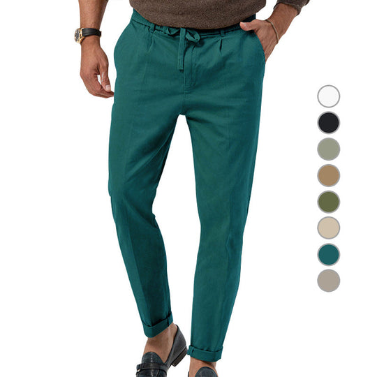 Herren nan leichte Leinenhose mit Kordelzug und schmaler Passform