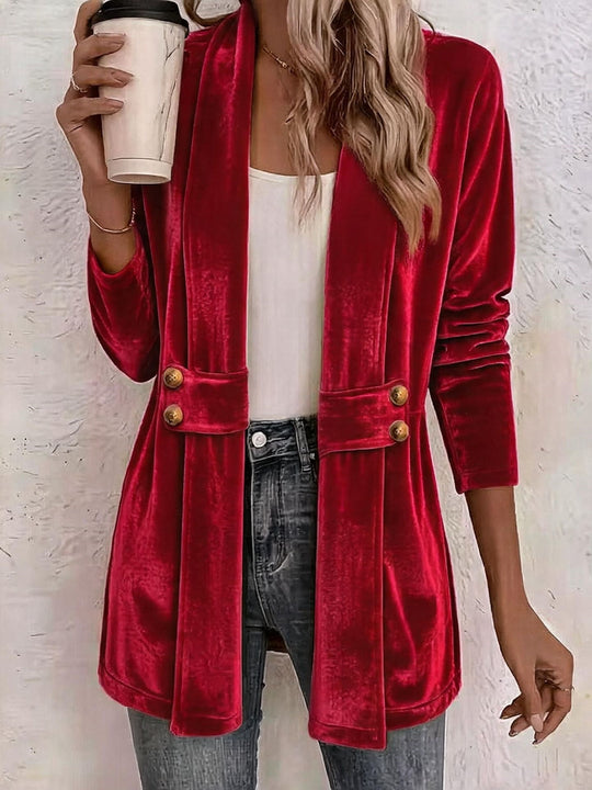 Damen Samt-Longblazer mit Schalkragen und Zierknopfleiste Nord Taschen