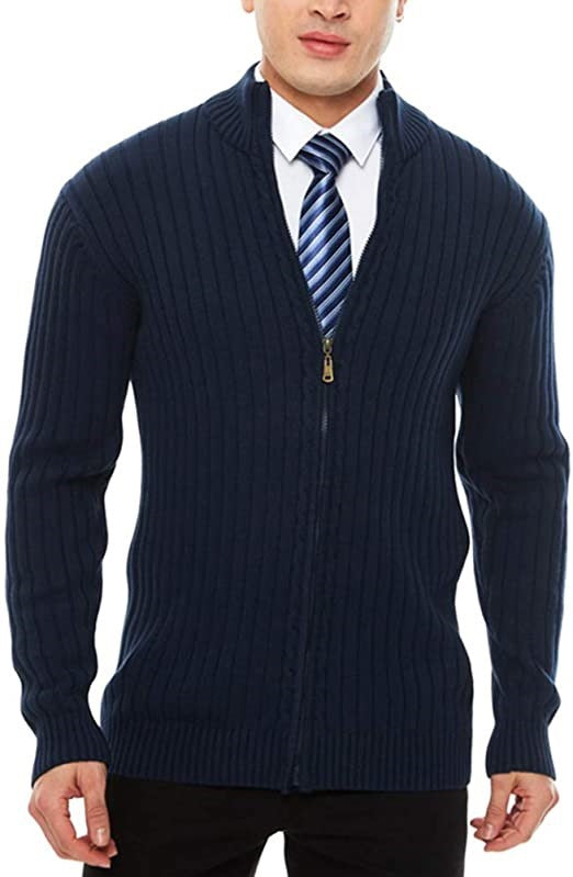 Herren Feinstrick-Cardigan mit durchgehendem Reißverschluss, Stehkragen und markanter Rippenstruktur Nord Taschen