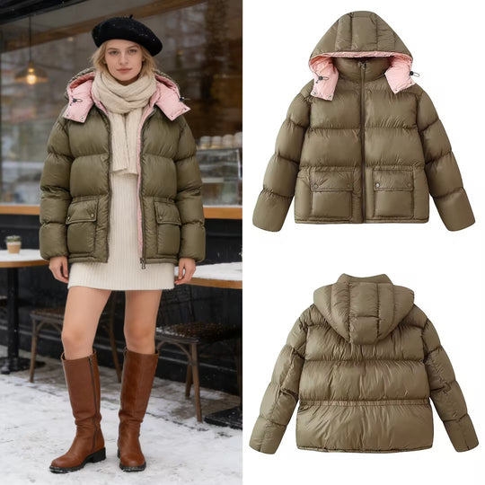 Damen Gefütterte Steppjacke mit XXL‑Kapuze und aufgesetzten Pattentaschen Nord Taschen
