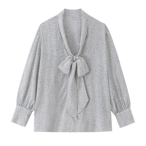 Damen Pussy-Bow-Bluse mit feinem Punktmuster, Ballonärmeln und Manschetten Nord Taschen