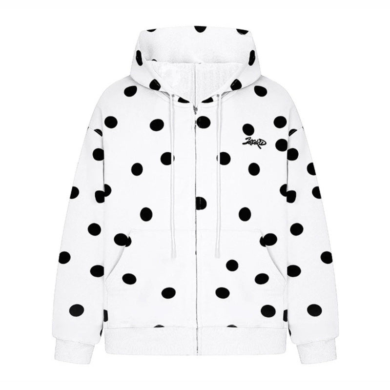 Damen Kapuzen-Sweatjacke mit durchgehendem Reißverschluss, Oversize-Schnitt und Polka-Dot-Print Nord Taschen