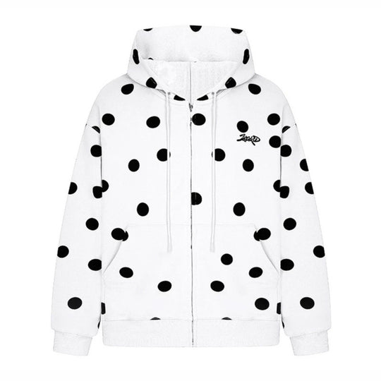 Damen Kapuzen-Sweatjacke mit durchgehendem Reißverschluss, Oversize-Schnitt und Polka-Dot-Print Nord Taschen