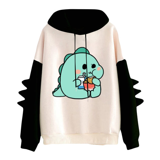 Damen nan Kapuzenpullover mit niedlichem Frosch-Motiv, Kängurutasche und volumigen Ärmelapplikationen Nord Taschen