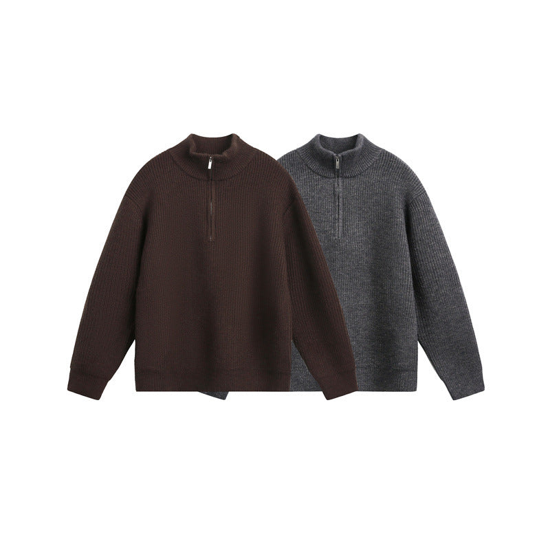 Unisex Grobstrick-Pullover mit halbem Reißverschluss und Stehkragen Nord Taschen