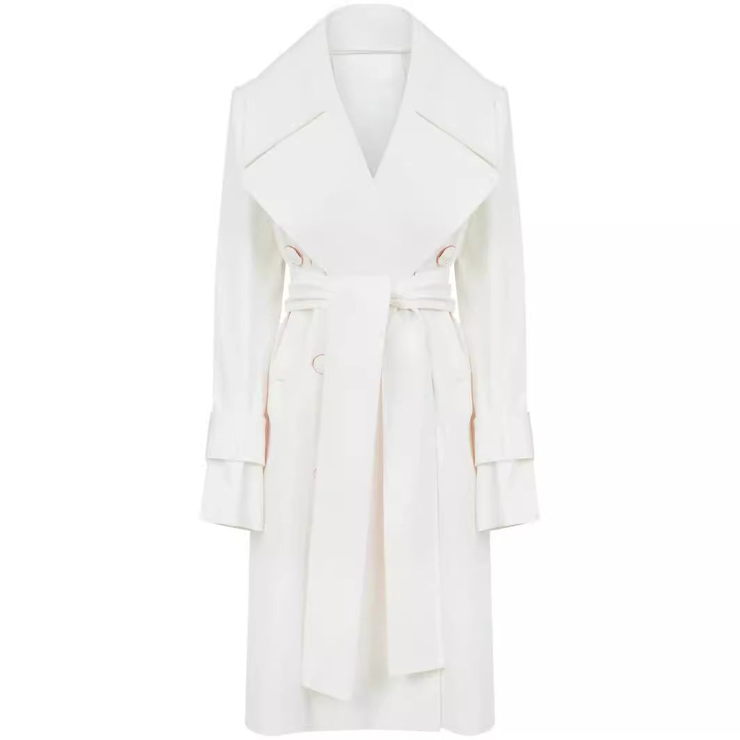 Damen Trenchcoat mit weitem Revers und Taillengürtel Nord Taschen