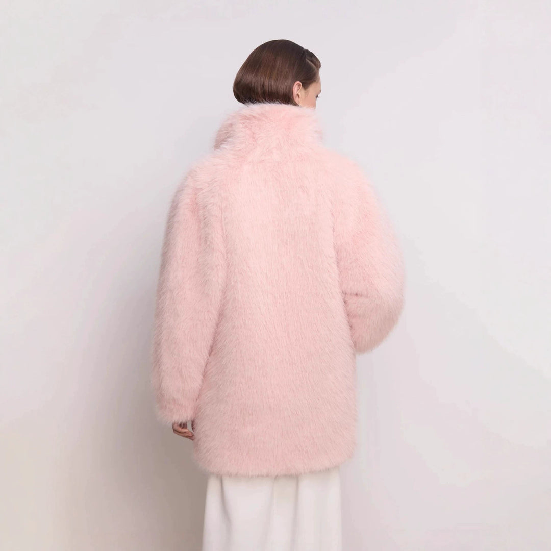 Damen Midilanger flauschiger Teddy-Kunstpelz‑Mantel mit stehendem Schalkragen Nord Taschen