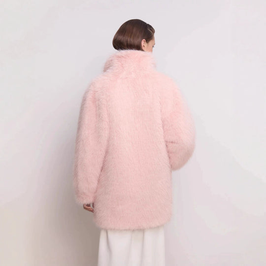 Damen Midilanger flauschiger Teddy-Kunstpelz‑Mantel mit stehendem Schalkragen Nord Taschen