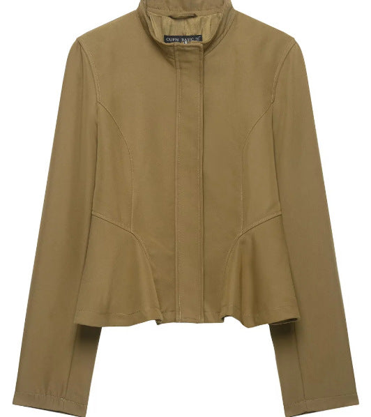 Damen Taillierte Kurzjacke mit Schößchen und Stehkragen Nord Taschen