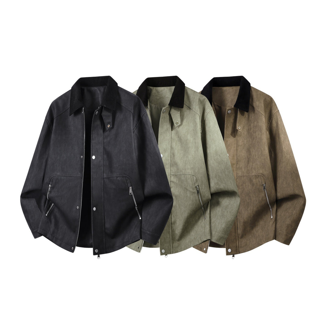 Herren Robuste Kunstleder‑Bomberjacke mit Cordkragen, Zwei‑Wege‑Reißverschluss & Reißverschluss‑Taschen Nord Taschen