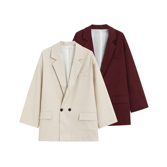 Damen Oversize Doppelreihiger Blazer mit tiefem Revers und Paspeltaschen Nord Taschen