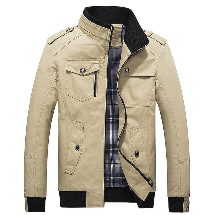 Herren  leichte Canvas-Fieldjacke mit gesteppter Innenfütterung, Schulterklappen und kontrastierendem Rippbund Nord Taschen