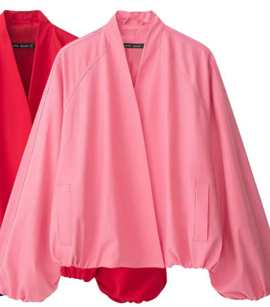 Damen Oversize‑Kimono‑Jacke mit voluminösen Ballonärmeln und elastischem Saum Nord Taschen