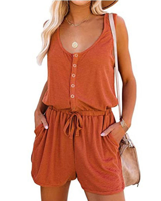 Damen bequemer Jumpsuit mit Knopfleiste und seitlichen Taschen Nord Taschen