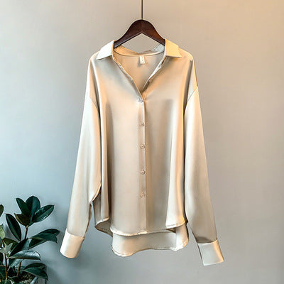 Damen Elegante Bluse aus feinem Satin mit Rüschendetails