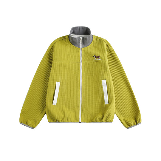 Damen Waffelstruktur Zipjacke im Boxy‑Cut mit Stehkragen und Hundestickerei Nord Taschen