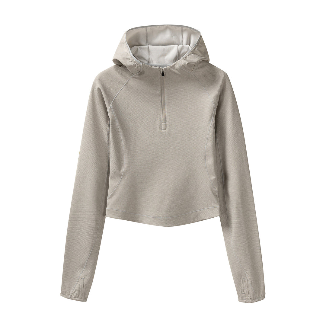 Damen Gekürzter Technical-Hoodie mit Halbzip, Kapuze und Daumenlöchern Nord Taschen