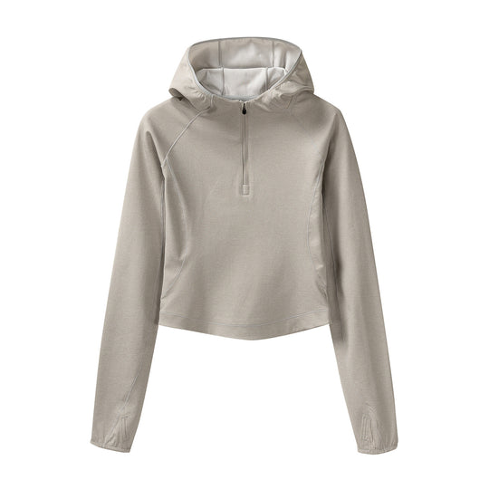 Damen Gekürzter Technical-Hoodie mit Halbzip, Kapuze und Daumenlöchern Nord Taschen