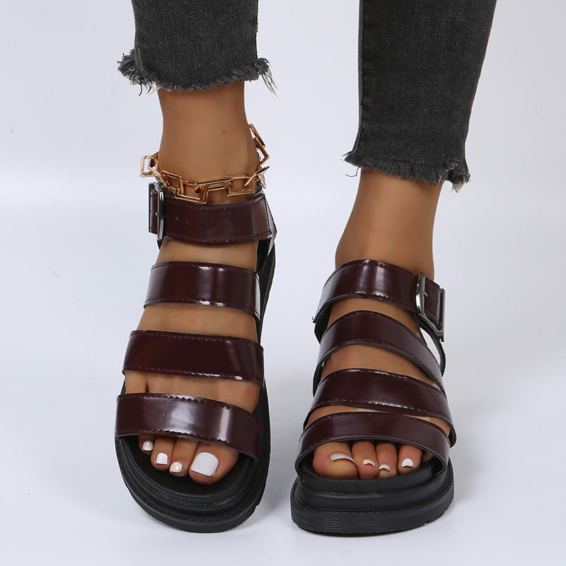 Damen  komfortable Gladiator‑Sandale mit extra gedämpftem Komfortfußbett, vier breiten Riemen und verstellbarer Metallschnalle Nord Taschen