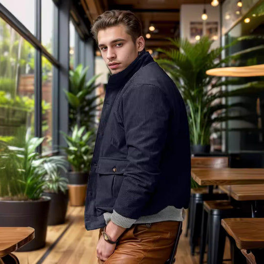 Herren Corduroy-Fieldjacke mit Pattentaschen und Stehkragen Nord Taschen